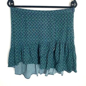 Green Patterned Asymmetrical Ruffle Mini Skirt